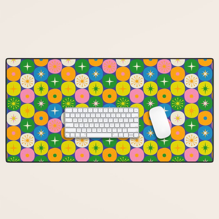 Mid Century Modern Atomic Future Colorful Modtastic Dots and Stars Pattern 3 Desk Mat Gallery Image 1