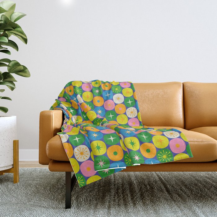Mid Century Modern Atomic Future Colorful Modtastic Dots and Stars Pattern 3 Throw Blanket Gallery Image 1