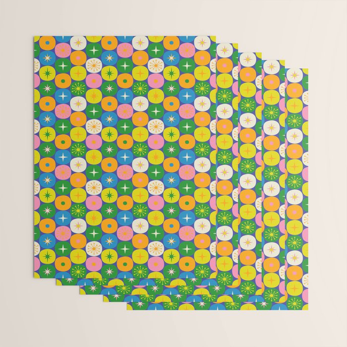 Mid Century Modern Atomic Future Colorful Modtastic Dots and Stars Pattern 3 Wrapping Paper Gallery Image 3