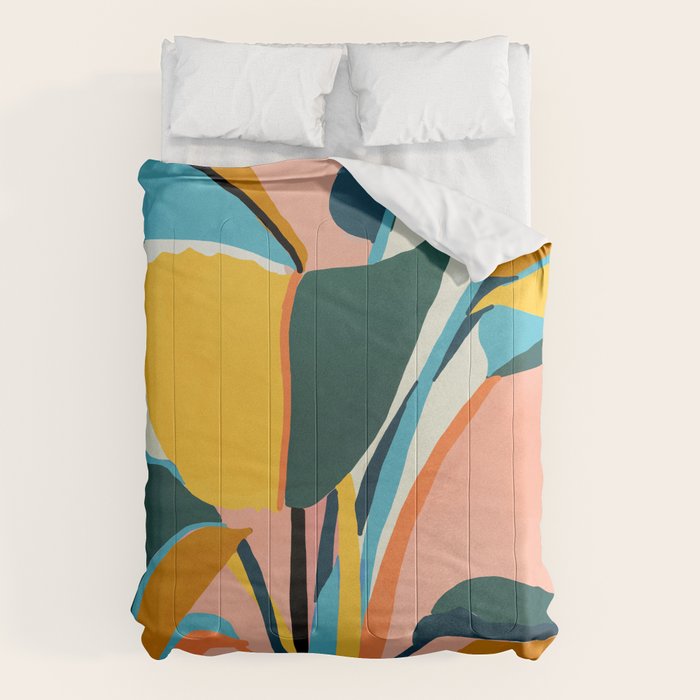 Nature Doesn't Hurry Yet All Is Accomplished, Colorful Botanical Plant Pot Illustration Tropical Comforter Gallery Image 6