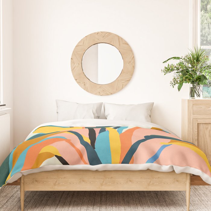 Nature Doesn't Hurry Yet All Is Accomplished, Colorful Botanical Plant Pot Illustration Tropical Duvet Cover Gallery Image 3