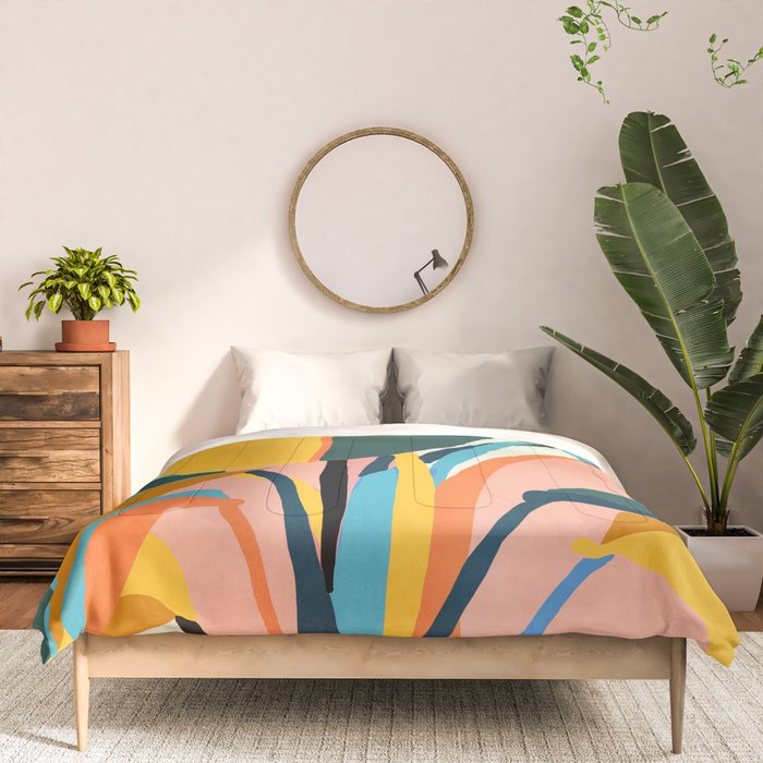 Nature Doesn't Hurry Yet All Is Accomplished, Colorful Botanical Plant Pot Illustration Tropical Comforter Gallery Image 3
