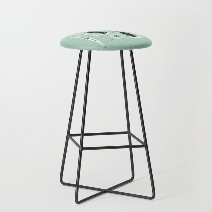 Mid Century Meow Retro Atomic Cats Mint Stool Gallery Image 1