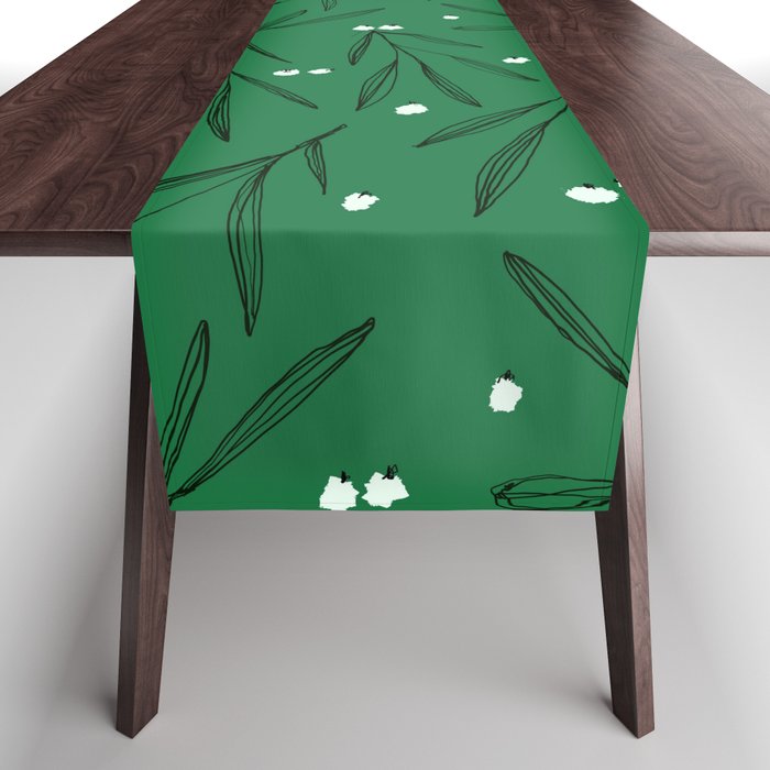 Green leaves pattern Table Runner Gallery Image 1