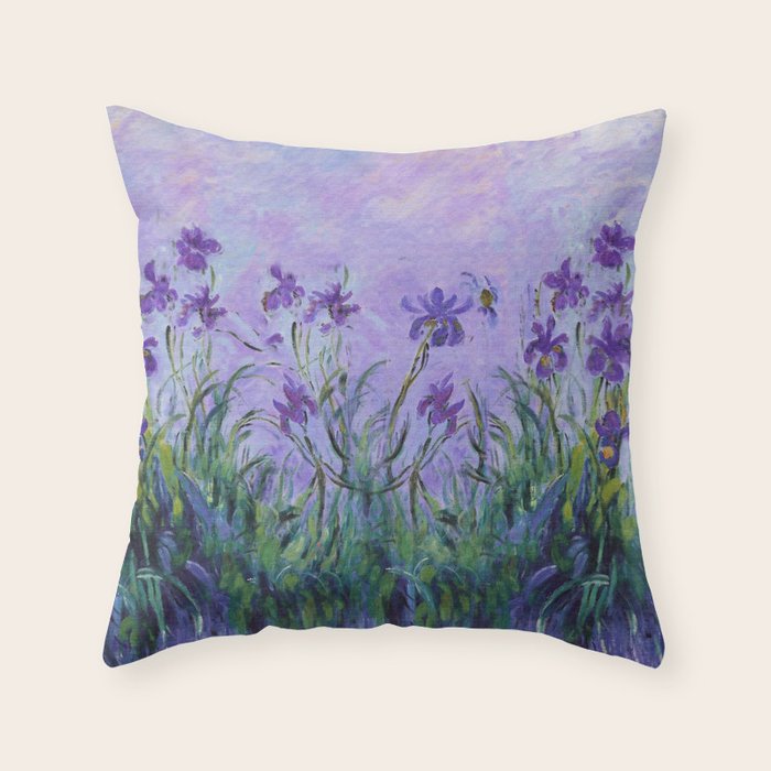 Claude Monet Lilac Irises Throw Pillow Gallery Image 1