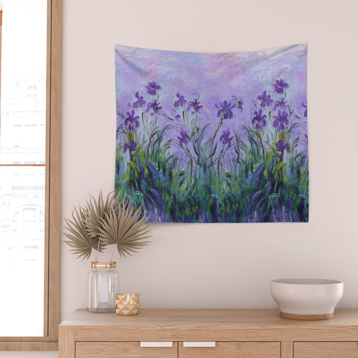 Claude Monet Lilac Irises Wall Tapestry Gallery Image 2