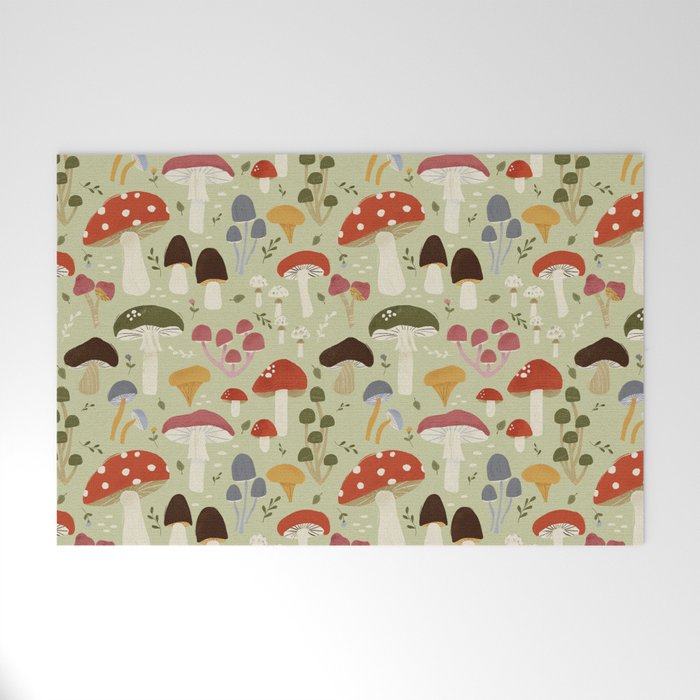 Whimsical Forest Mushrooms Pattern Welcome Mat Gallery Image 1