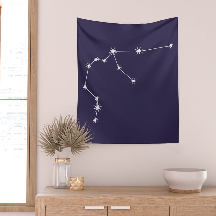 Aquarius Zodiac Star Constellation Line Art Dark Purple Wall Tapestry Gallery Image 2