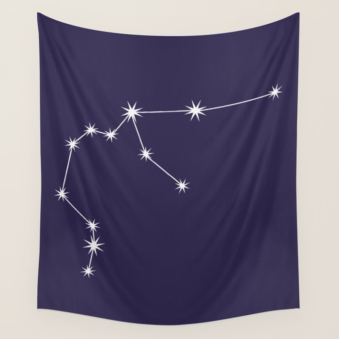 Aquarius Zodiac Star Constellation Line Art Dark Purple Wall Tapestry Gallery Image 4