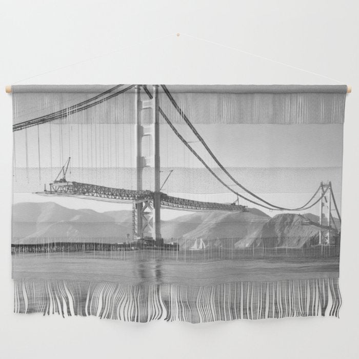 Construction of the Golden Gate Bridge, 1935, San Francisco Bay black and white photograph Wall Hanging Gallery Image 1