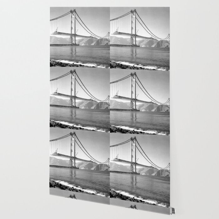 Construction of the Golden Gate Bridge, 1935, San Francisco Bay black and white photograph Wallpaper Gallery Image 2