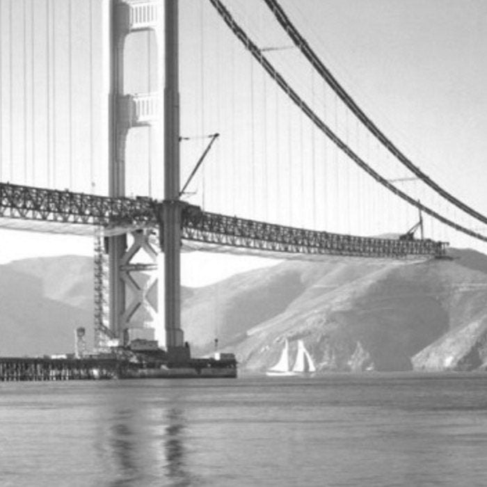 Construction of the Golden Gate Bridge, 1935, San Francisco Bay black and white photograph Coffee Mug Gallery Image 2