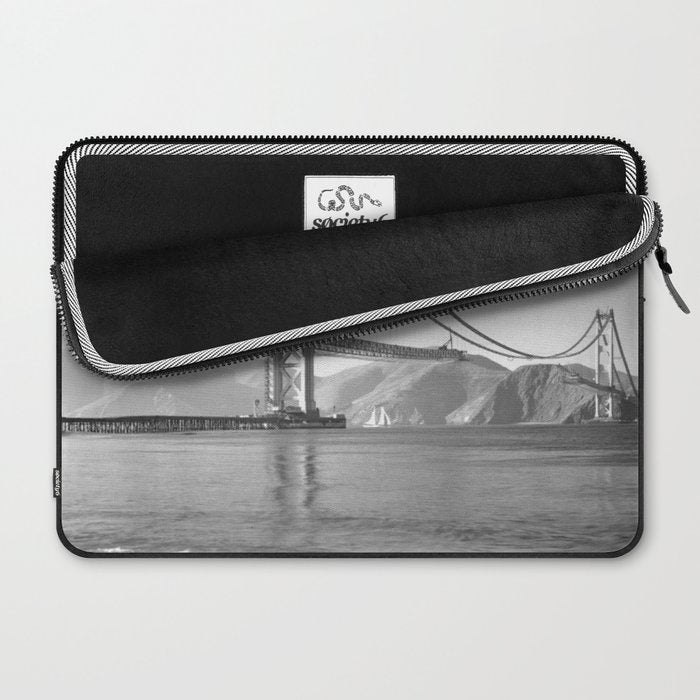 Construction of the Golden Gate Bridge, 1935, San Francisco Bay black and white photograph Laptop Sleeve Gallery Image 2
