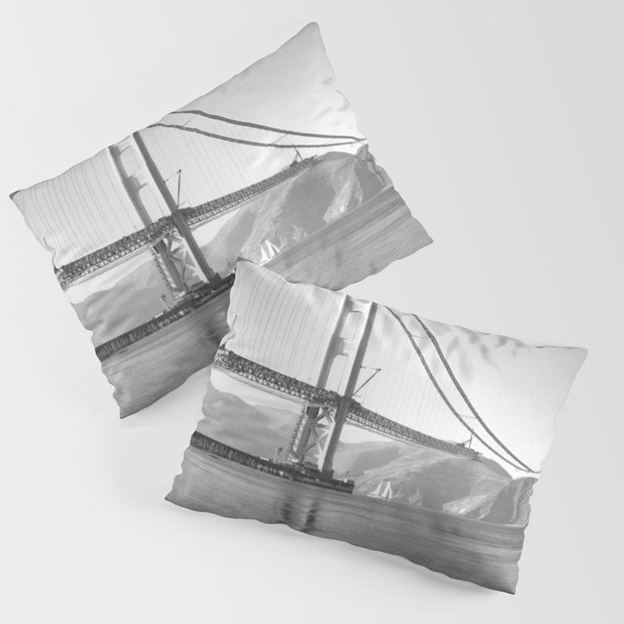 Construction of the Golden Gate Bridge, 1935, San Francisco Bay black and white photograph Pillow Sham Gallery Image 3