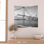 Construction of the Golden Gate Bridge, 1935, San Francisco Bay black and white photograph Wall Tapestry Gallery Image 2