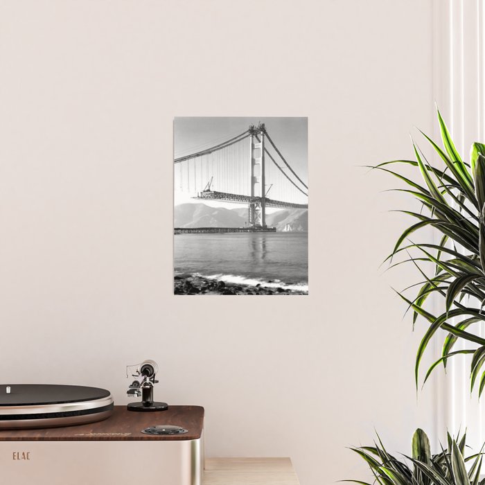 Construction of the Golden Gate Bridge, 1935, San Francisco Bay black and white photograph Poster Gallery Image 2