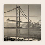 Construction of the Golden Gate Bridge, 1935, San Francisco Bay black and white photograph Wood Wall Art Gallery Image 1