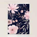 Modern, Boho, Floral Prints, Navy and Pink Stationery Card Gallery Image 2