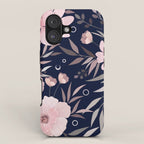 Modern, Boho, Floral Prints, Navy and Pink iPhone Case Gallery Image 1