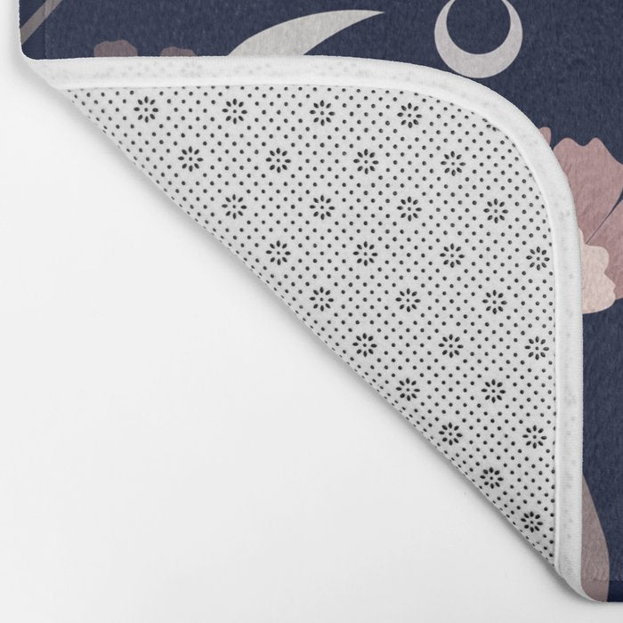 Modern, Boho, Floral Prints, Navy and Pink Bath Mat Gallery Image 2