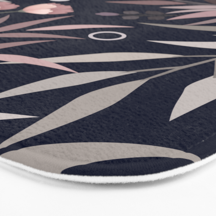 Modern, Boho, Floral Prints, Navy and Pink Bath Mat Gallery Image 3