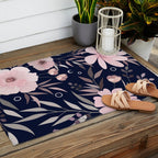 Modern, Boho, Floral Prints, Navy and Pink Outdoor Rug Gallery Image 2