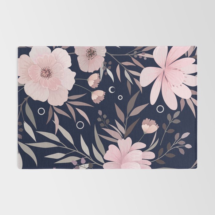 Modern, Boho, Floral Prints, Navy and Pink Rug Gallery Image 2