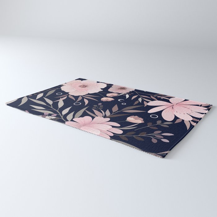 Modern, Boho, Floral Prints, Navy and Pink Rug Gallery Image 3