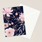 Modern, Boho, Floral Prints, Navy and Pink Stationery Card Gallery Image 2