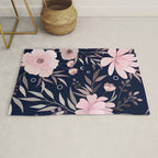 Modern, Boho, Floral Prints, Navy and Pink Rug Gallery Image 1
