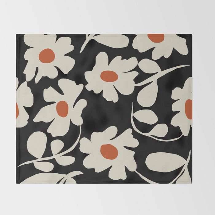 Black and white floral Throw Blanket Gallery Image 2