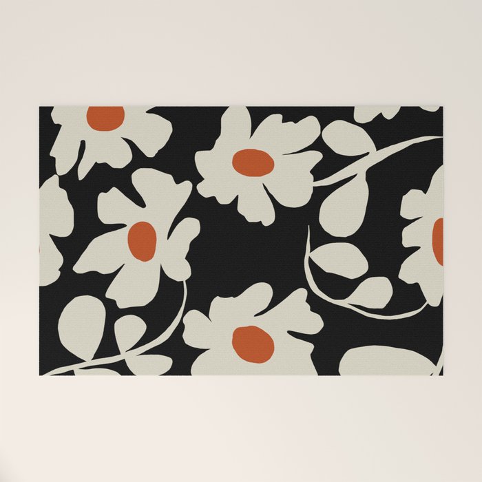 Black and white floral Welcome Mat Gallery Image 1