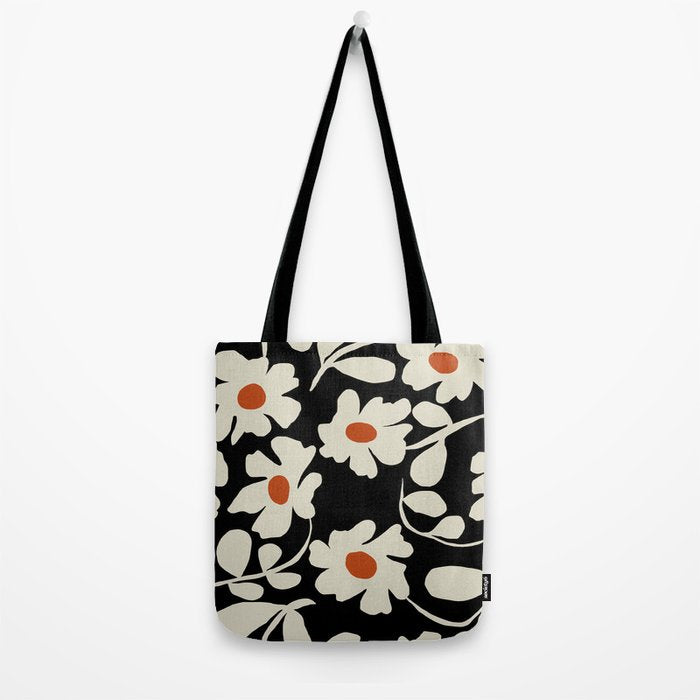 Black and white floral Tote Bag Gallery Image 2