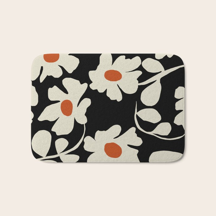 Black and white floral Bath Mat Gallery Image 1