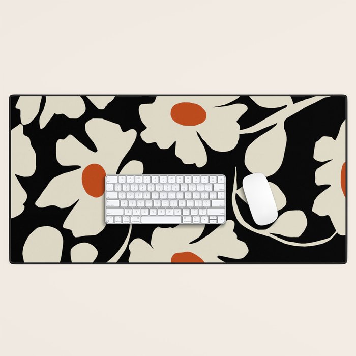 Black and white floral Desk Mat Gallery Image 1