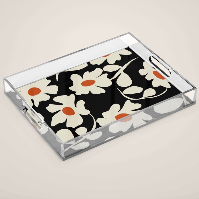 Black and white floral Acrylic Tray Gallery Image 1