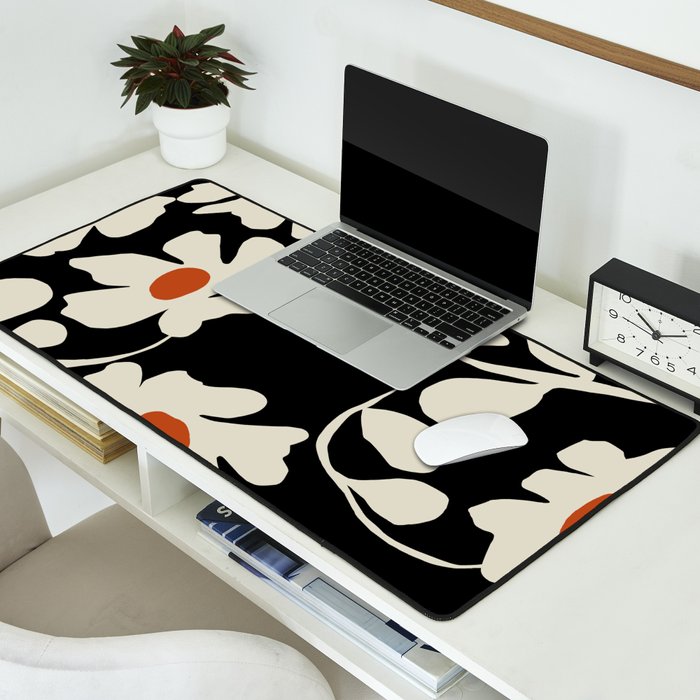Black and white floral Desk Mat Gallery Image 2