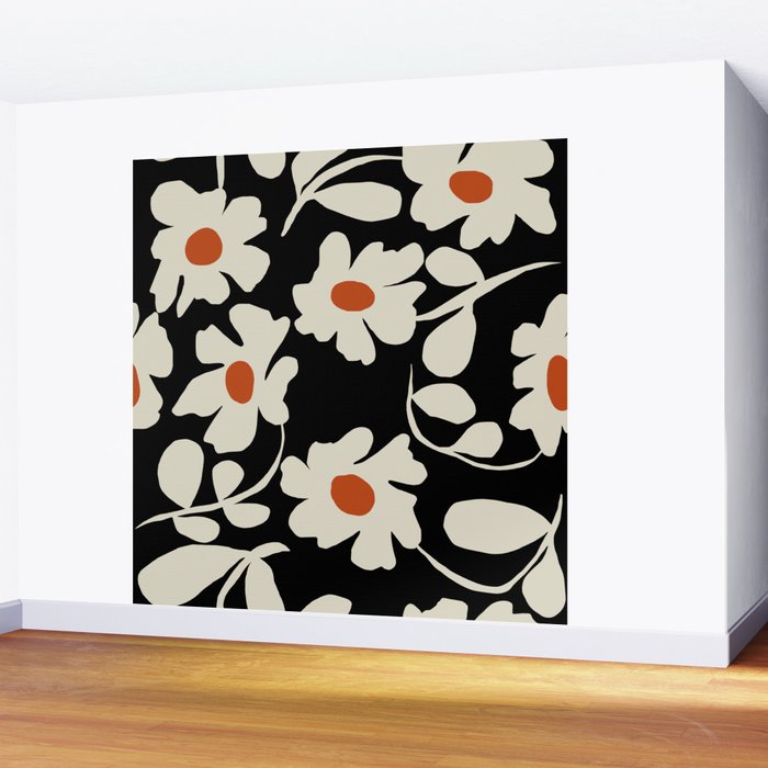 Black and white floral Wall Mural Gallery Image 2
