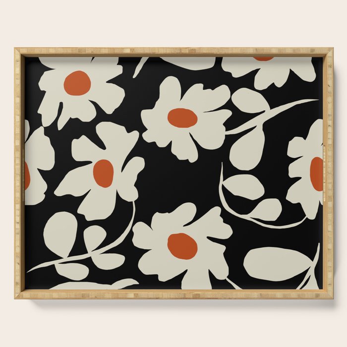Black and white floral Serving Tray Gallery Image 1