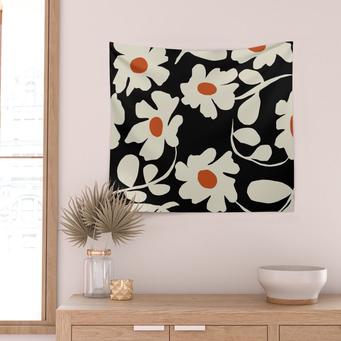 Black and white floral Wall Tapestry Gallery Image 2