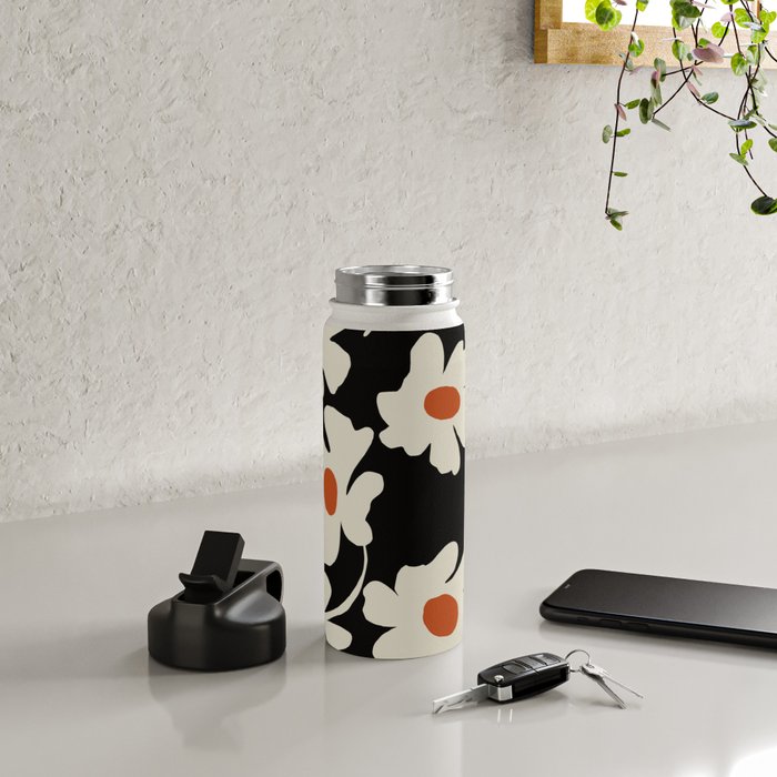 Black and white floral Water Bottle Gallery Image 4