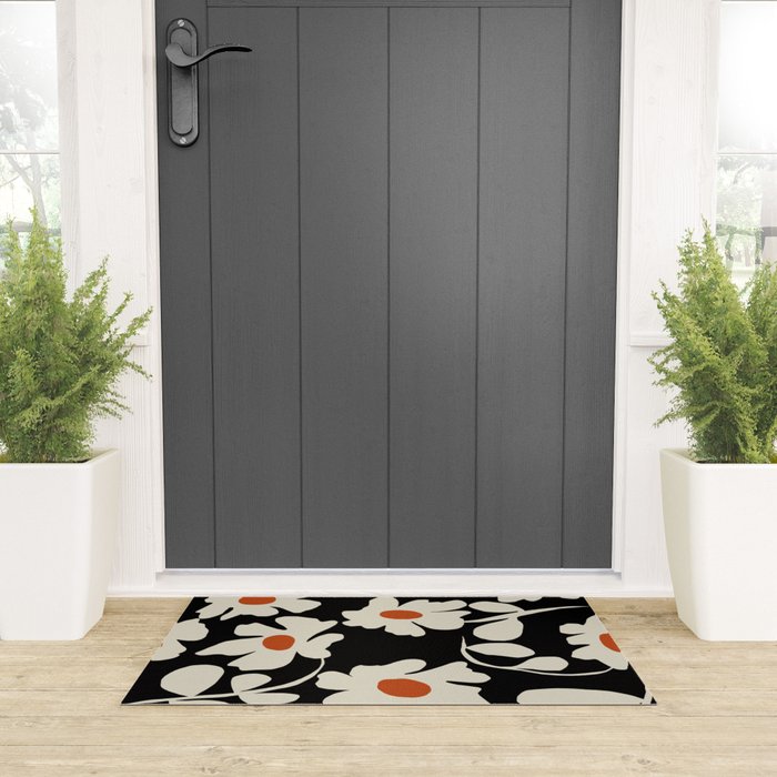 Black and white floral Welcome Mat Gallery Image 3