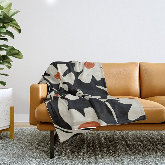 Black and white floral Throw Blanket Gallery Image 1