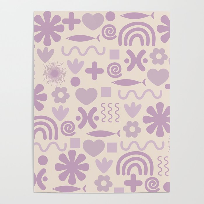 Natural Miscellany Scandi Retro Modern Pattern in Lilac and Cream  Poster Gallery Image 4