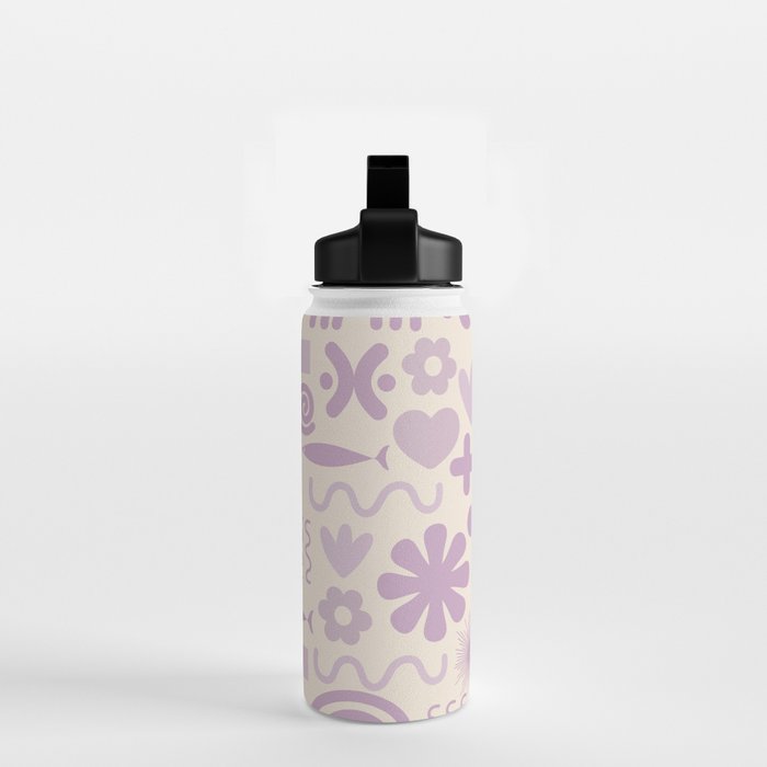 Natural Miscellany Scandi Retro Modern Pattern in Lilac and Cream  Water Bottle Gallery Image 2
