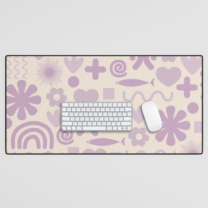 Natural Miscellany Scandi Retro Modern Pattern in Lilac and Cream  Desk Mat Gallery Image 1