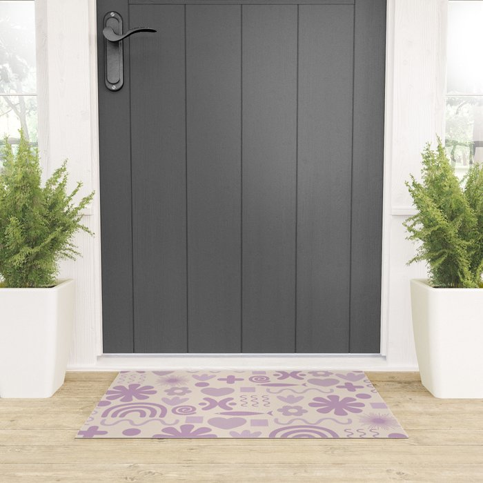Natural Miscellany Scandi Retro Modern Pattern in Lilac and Cream  Welcome Mat Gallery Image 3