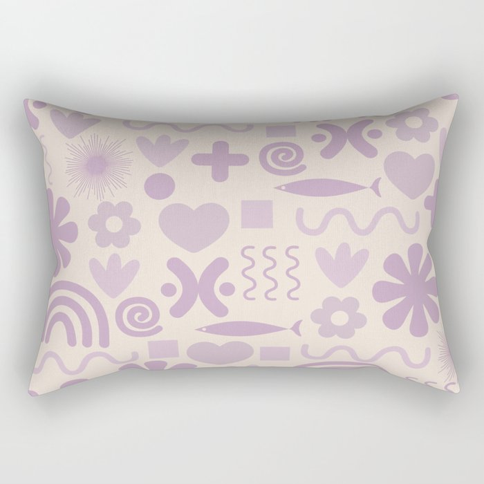 Natural Miscellany Scandi Retro Modern Pattern in Lilac and Cream  Rectangular Pillow Gallery Image 2