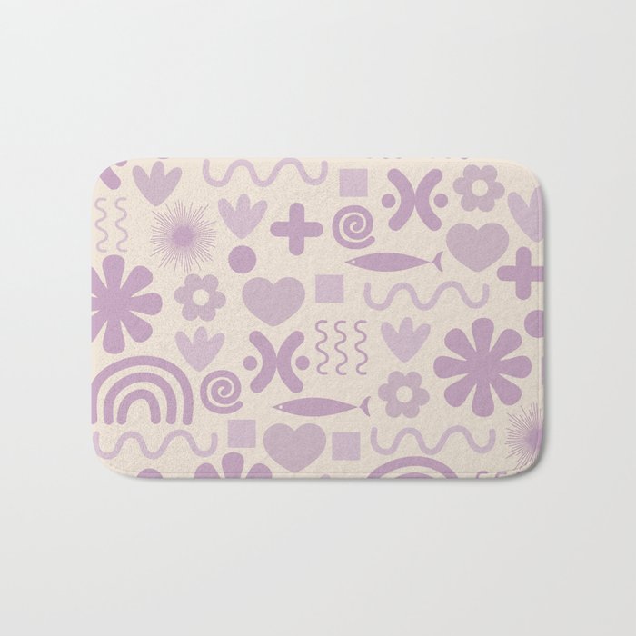 Natural Miscellany Scandi Retro Modern Pattern in Lilac and Cream  Bath Mat Gallery Image 1