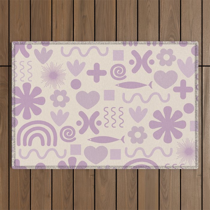 Natural Miscellany Scandi Retro Modern Pattern in Lilac and Cream  Outdoor Rug Gallery Image 1
